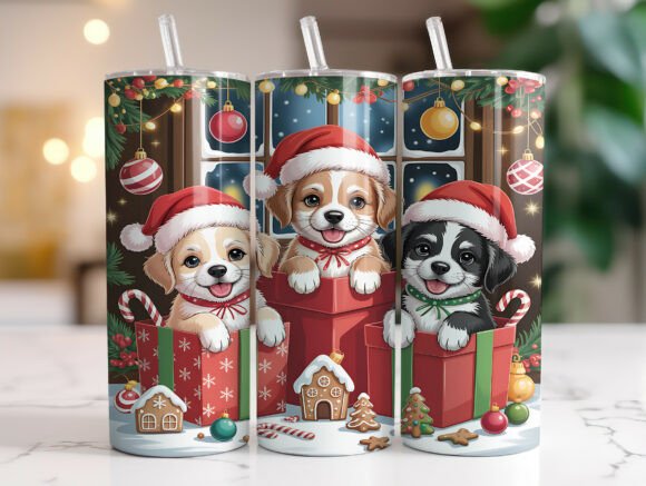 20oz Cute Puppies Christmas Tumbler Wrap Graphics for Crafters