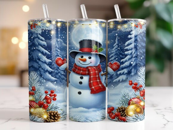 20oz Snowman Moon Christmas Tumbler Wrap Graphics