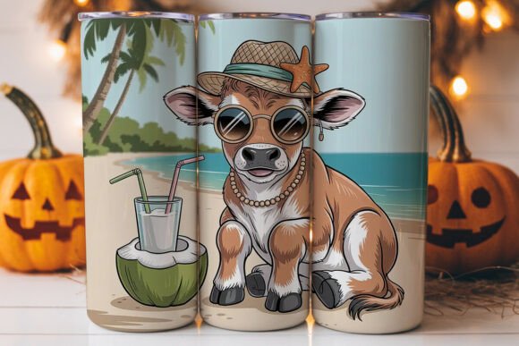 Beach Cow Tumbler Wrap PNG Graphics for Tumbler Wraps