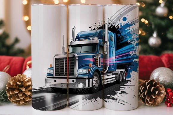 Blue Semi-Truck Tumbler Wrap Graphics for Content Publishers