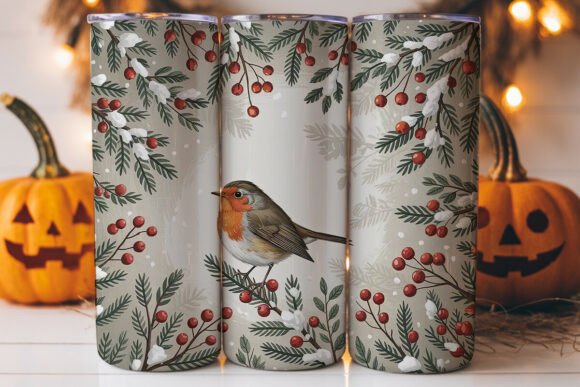 Christmas Robin 20oz Tumbler Wrap Graphics