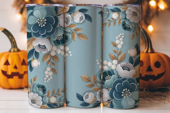 Elegant Blue Floral 20oz Tumbler Wrap: Graphics for Tumbler Wraps