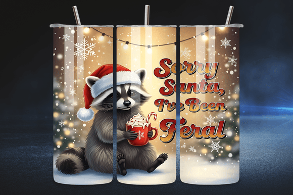 Funny Raccoon Christmas Tumbler Wrap PNG Graphics