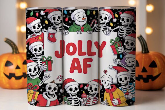 Jolly AF Skeleton Christmas Tumbler Wrap Graphics