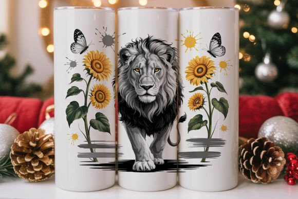 Majestic Lion Sunflower Tumbler Wrap Graphics for Tumbler Wraps