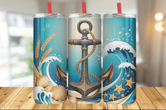 Nautical Beach Anchor 20 Oz Tumbler Wrap Graphics