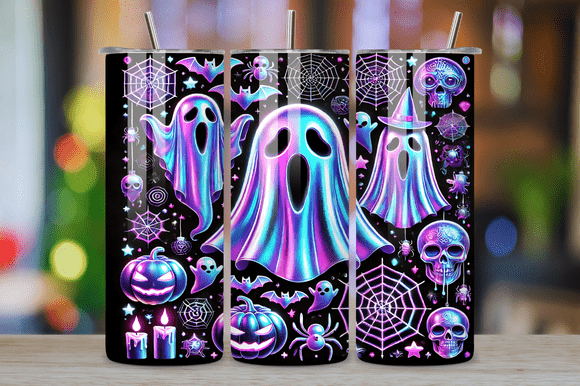 Neon Ghost Boo Halloween Tumbler Wrap Graphics for Tumbler Wraps