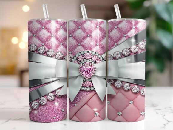 Pink Glam Diamond Bow Tumbler Wraps for Branded Graphics