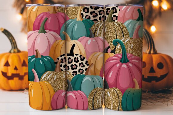 Pink Teal Pumpkin Patch 20oz Tumbler Graphics for Tumbler Wraps