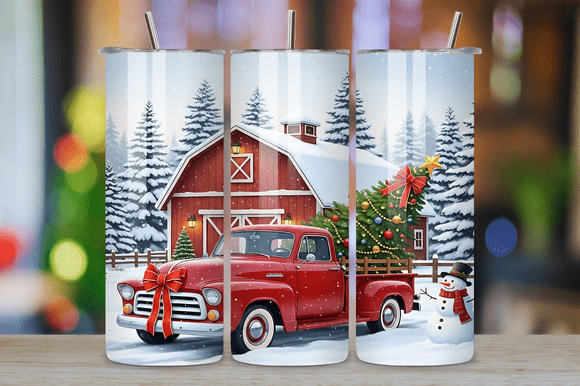 Red Truck Christmas 20oz Tumbler Wrap Graphics for Bloggers