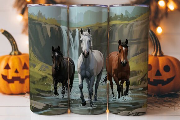 Running Horses Waterfall 20oz Tumbler Graphics & Tumbler Wraps