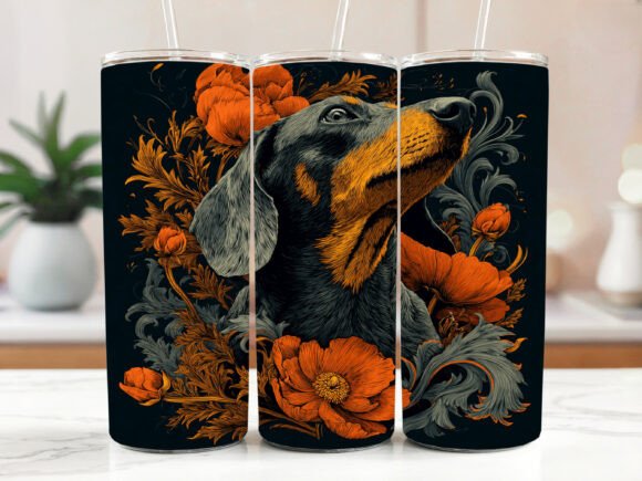 Stained Glass Dachshund Sublimation Graphics for Tumbler Wraps