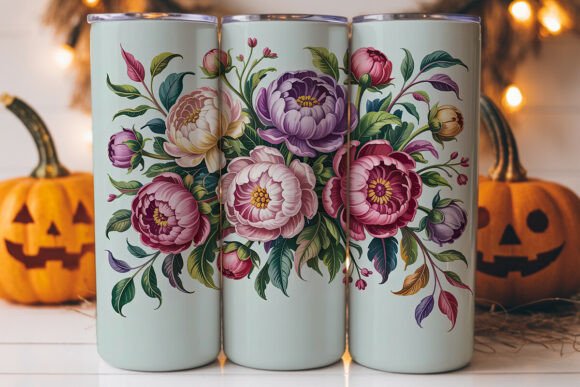 Vintage Peony Floral Tumbler Wrap Graphics for Branding
